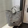 Letter Stripe Canvas Bag Striped Tote Bag Simple Cloth Shoulder Bag  Girls