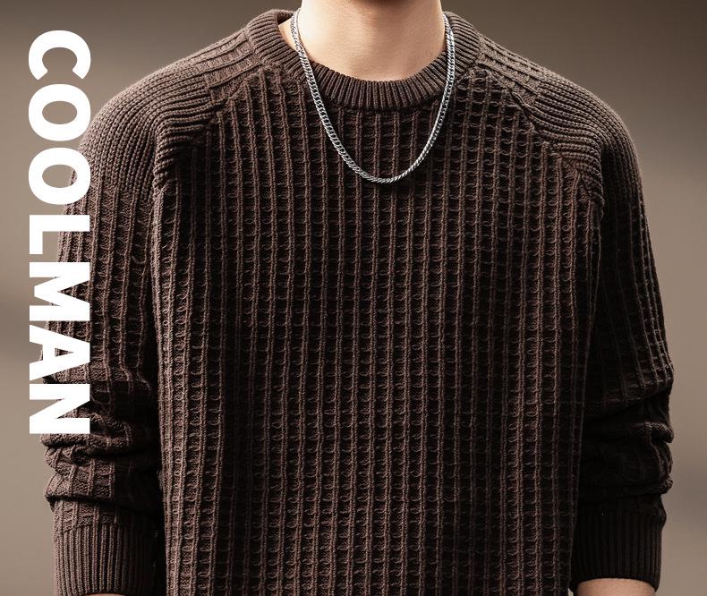 Men's High-End Waffle Knit Sweater: Autumn Winter Warm Casual Pullover