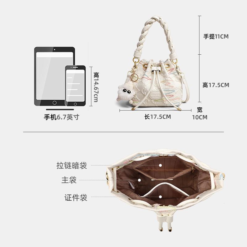 Viney Woven Handle Bucket Bag for Women, Sweet and Versatile Commuting Tote Crossbody Bag