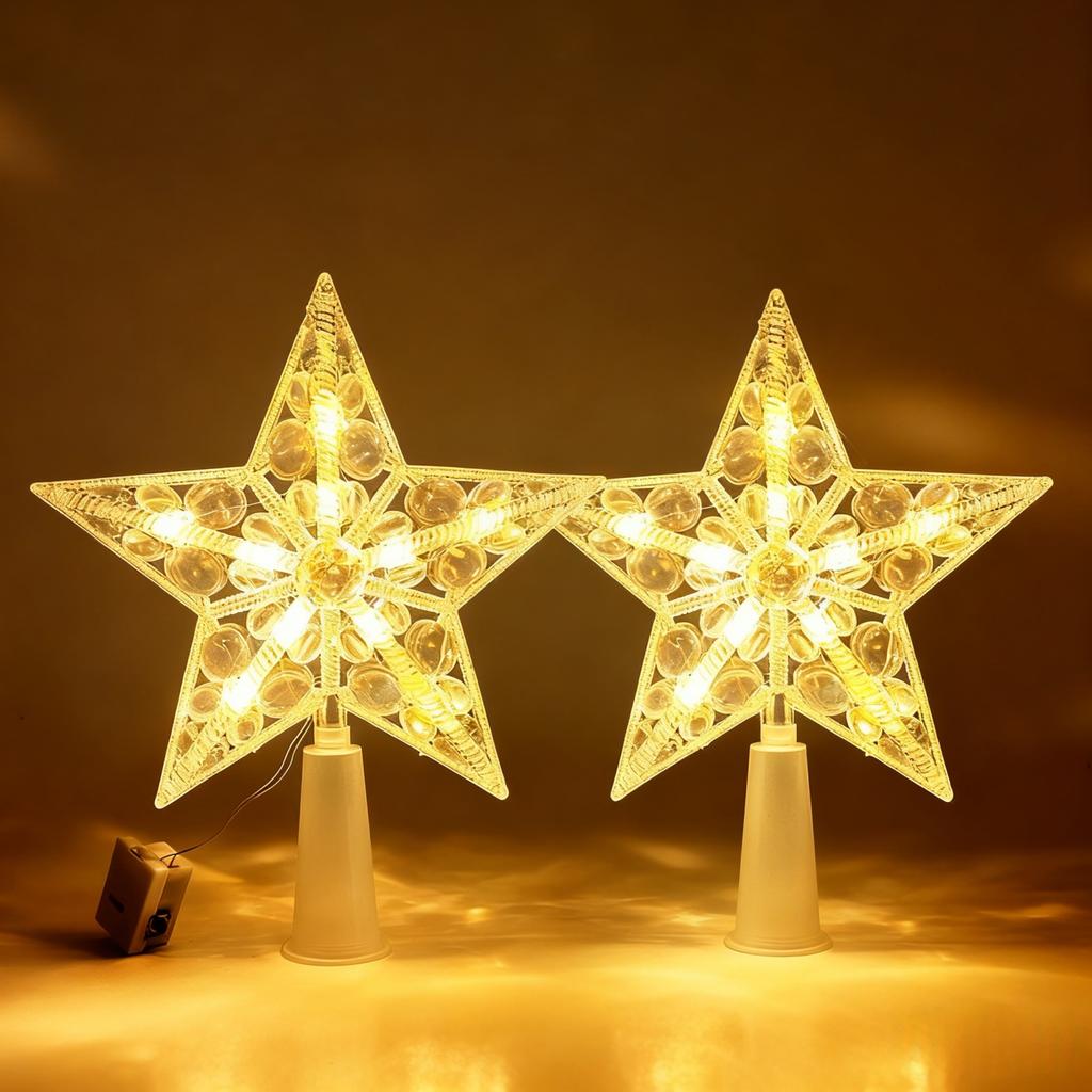 1/2 Stück Glitzernder Stern Weihnachtsbaumspitze Vintage Stil Dekoration für Feiertagsfestliches Weihnachten Party Innendekoration Beleuchtete Ornamente