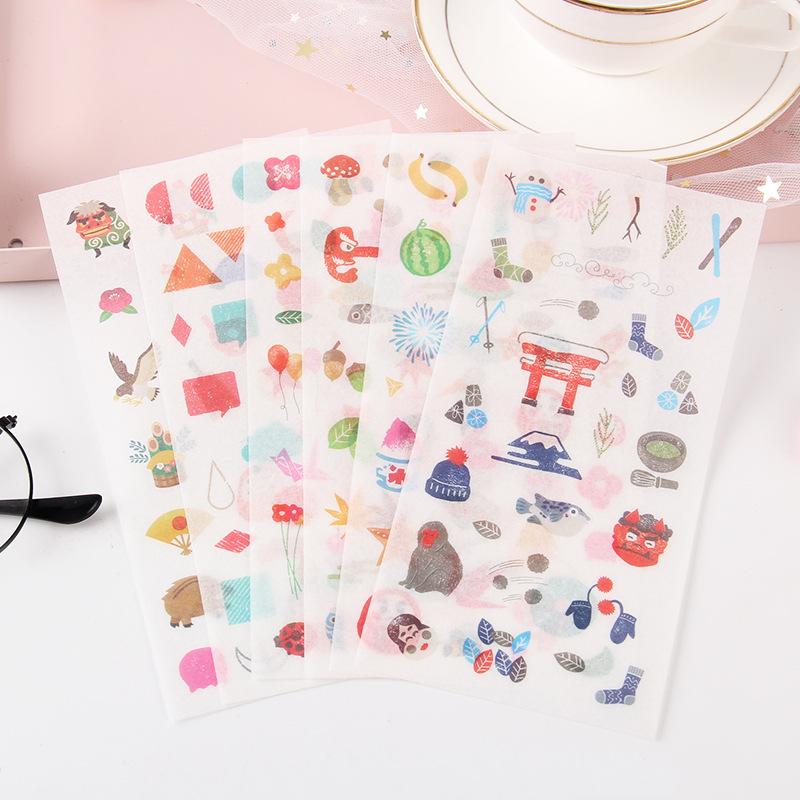 6sheets/set Cute Stickers Flower Cat Butterfly Washi Paper Stickers Pack Scrapbooking Supplies Japanese Kawaii Stationery