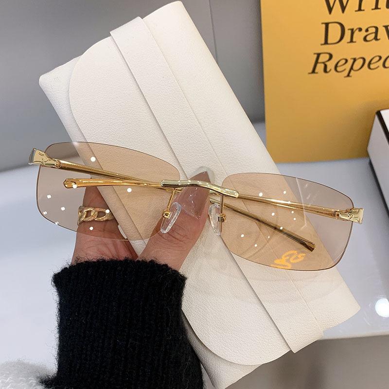 Vintage Sunglasses Rimless Cut Edge Sunglasses Fashion Designer Shades Luxury Golden Leopard Frame Sunglasses UV400