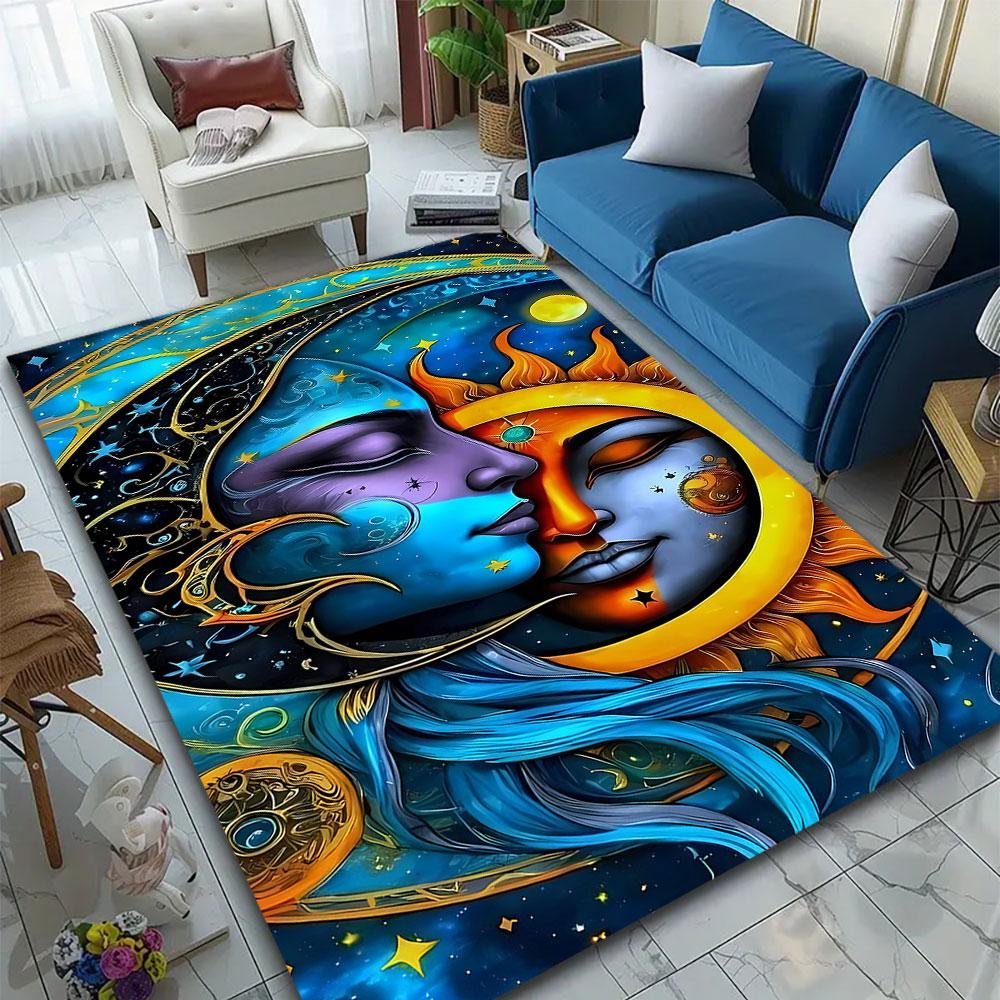 Sun and Moon Celestial Embrace Patterned Carpet, Suitable As a Non Slip Play Mat for the Living Room and Bedroom Sofa