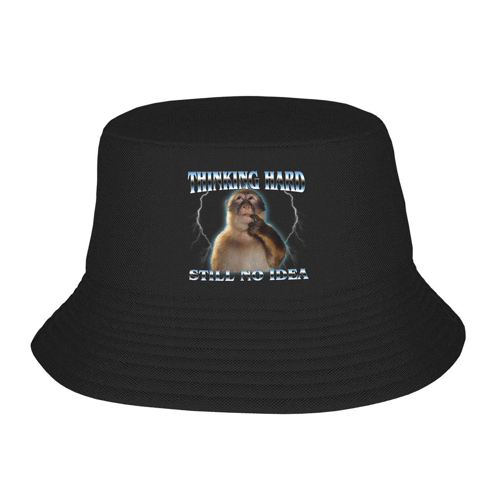 Unisex Kawaii Thinking Monkey Meme Bucket Hat Accessories Bob Hats For Picnic Headwear UV Protection