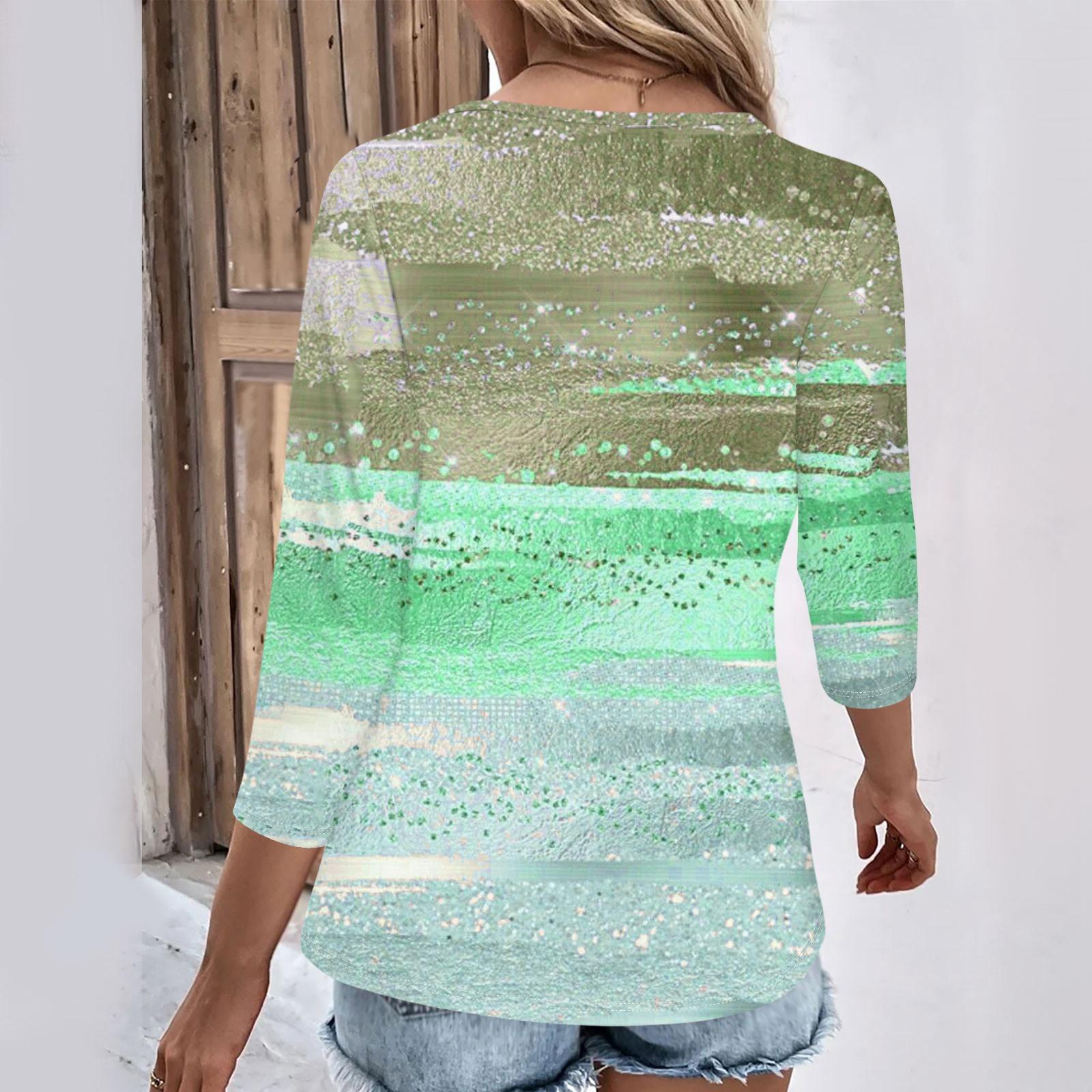 Женские повседневные футболки с рукавом 3/4 для выходных с V-образным вырезом и принтом — фото 3