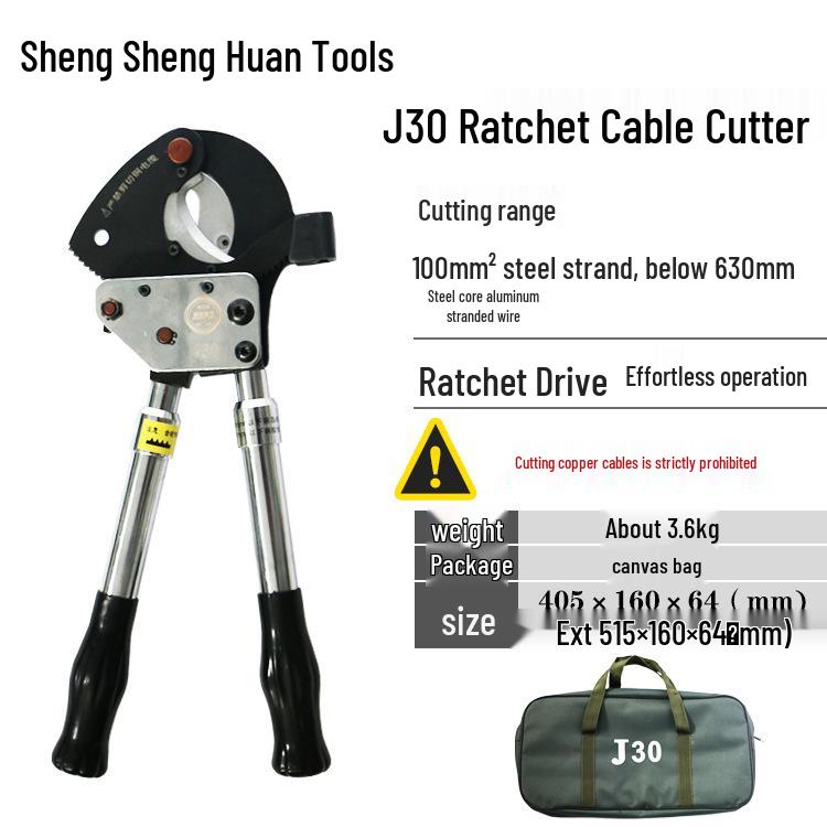 Steel Ratchet Cable Cutter Pliers for Copper, Aluminum, and Strand Cables (Models J40, J52, J75, J95, J130)