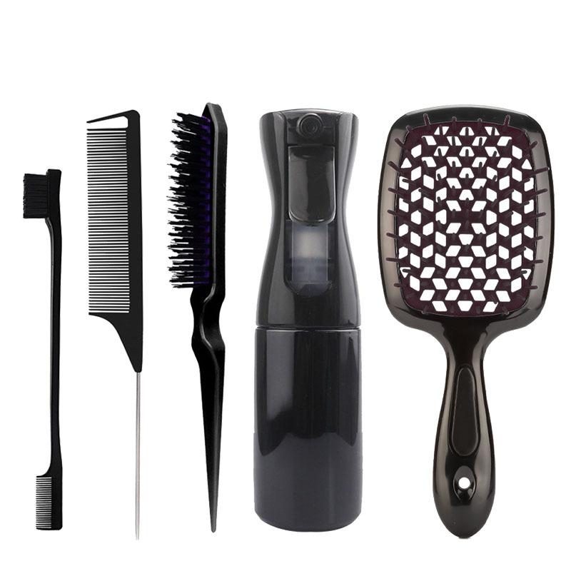 5/6 Pcs Comb Set Detangling Hair Brush Curly Hair Curved Rat Tail Comb Set Edge Hair Brush Curly Hair Brush Hair Salon Tools