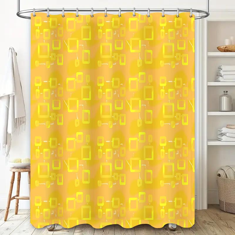 Yellow Rectangular Pattern Shower Curtain Waterproof Bathroom Decor For Home Decoration (Set 36)