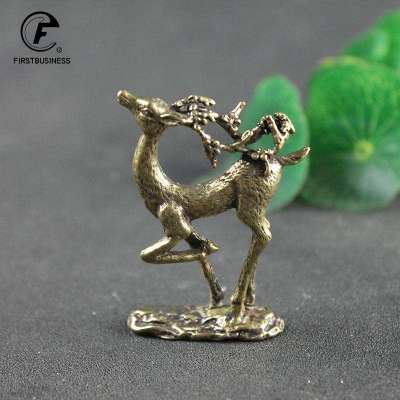 Antique Copper Sika Deer Statue Vintage Home Desktop Decorations Toy Ornaments Crafts Accessories Metal Brass Animal Figurines