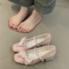 Gentle fairy style Mary Jane shoes spring French cherry pink pearl bow square head shallow mouth high heels