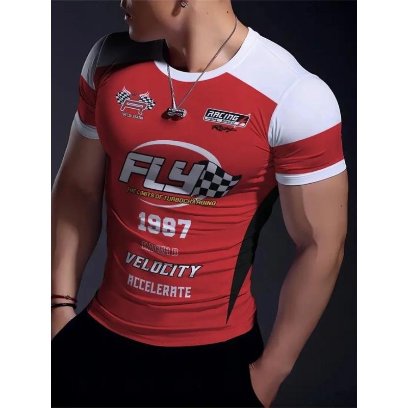 New men's breathable and comfortable T-shirt with striped printed pattern
