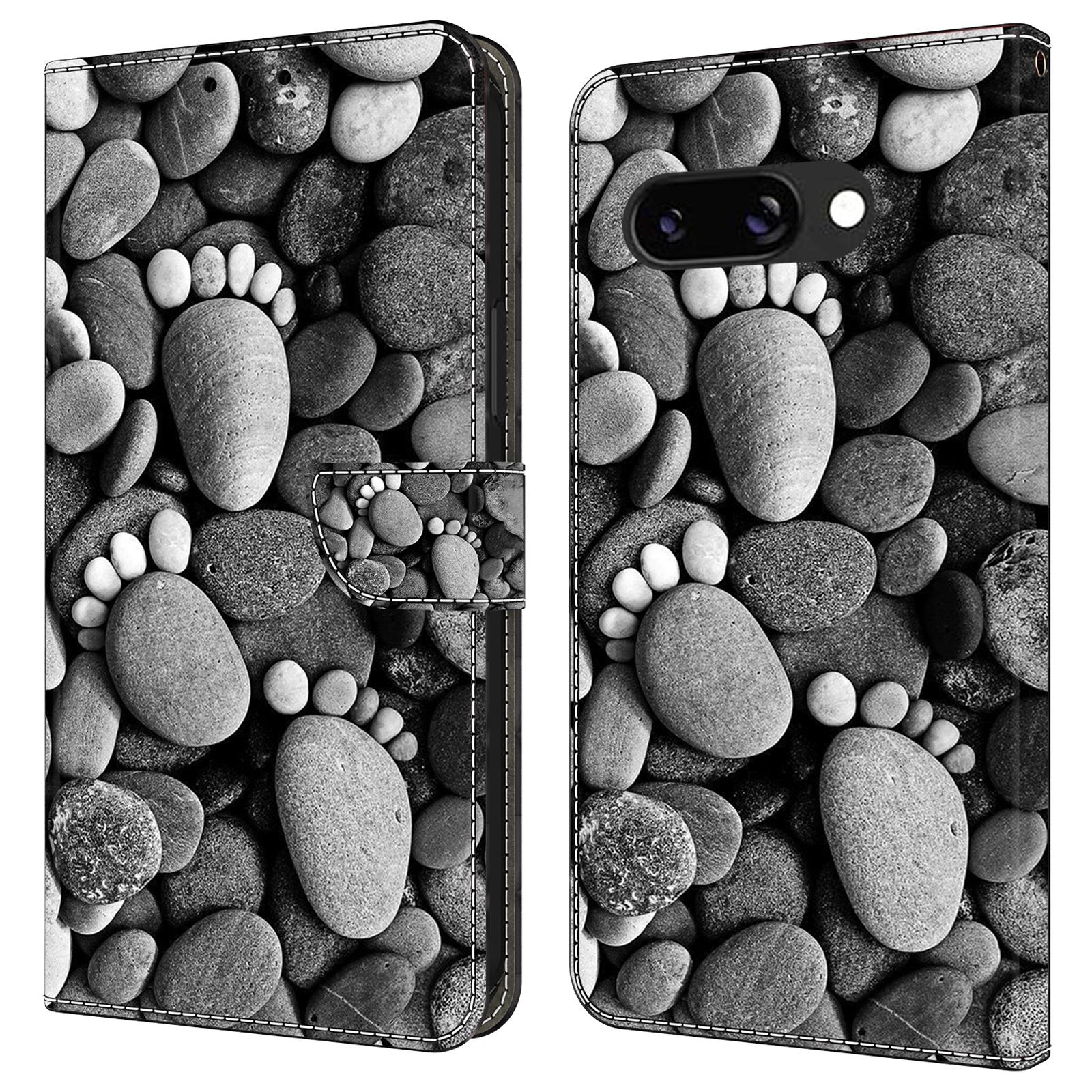 

For Google Pixel 9a Case Wallet Stand Pattern Printing PU Leather Flip Phone Cover Stone Footprints