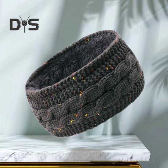 Winter Headband Women Fuzzy Fleece Lined Ear Warmer Cable Knit Thick Warm Crochet Headband Solid Color Knitting Hairband