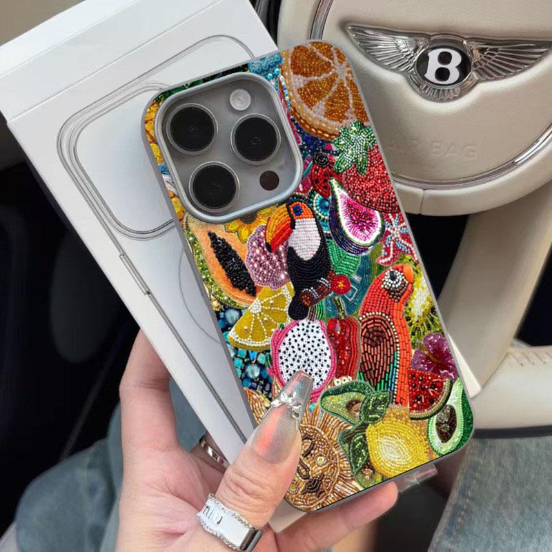 

Чохол для телефону з принтом вишивки бісером у формі інжиру для iPhone 17 16 15 14 13 12 11 Pro Max XS XR 16e Чохол Funda для iPhone 16 Pro Max iPhone 15 Pro Max