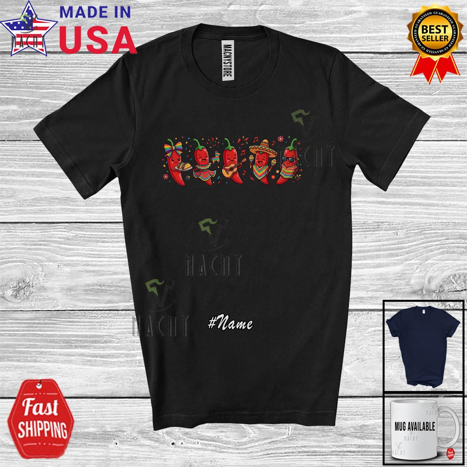 Custom Name Chili Mexican Sombrero; Cinco De Mayo Mexico Family T-Shirt S