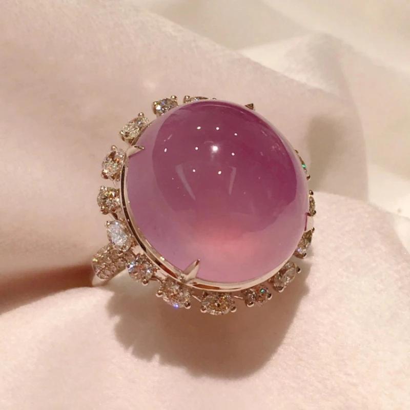 Натуральный Ледяной Нефрит Халцедон Фиолетовый Цвет Большие Наборы Романтичный и Креативный Милый Свадебный Помолвочный Ожерелье Кольцо