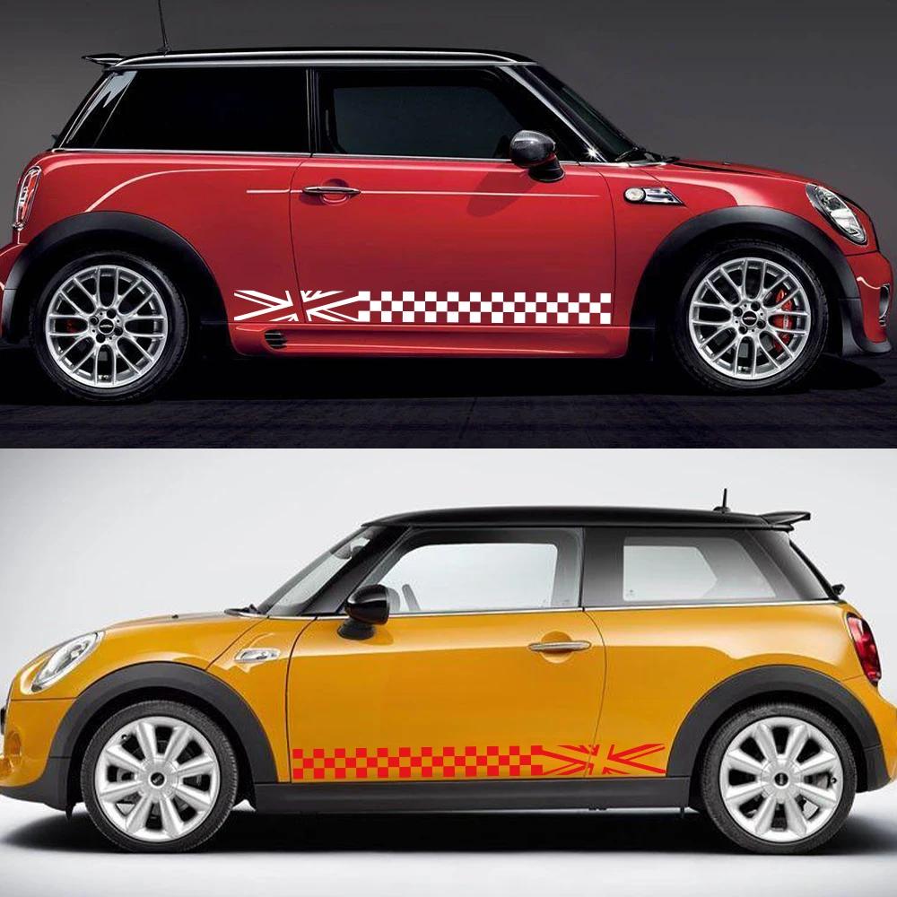 Car Sticker Grid Flag Side Stripe Sticker Waterproof Door Side Window Trim Self Adhesive Sticker Auto Exterior Decor Accessories