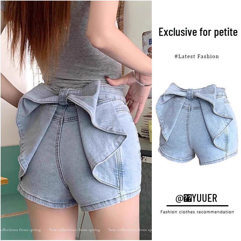 

145 Small 3D Bowknot Denim Shorts for Women: High-Waisted, Slimming, Hip-Hugging Summer Hot Pants Extra Small