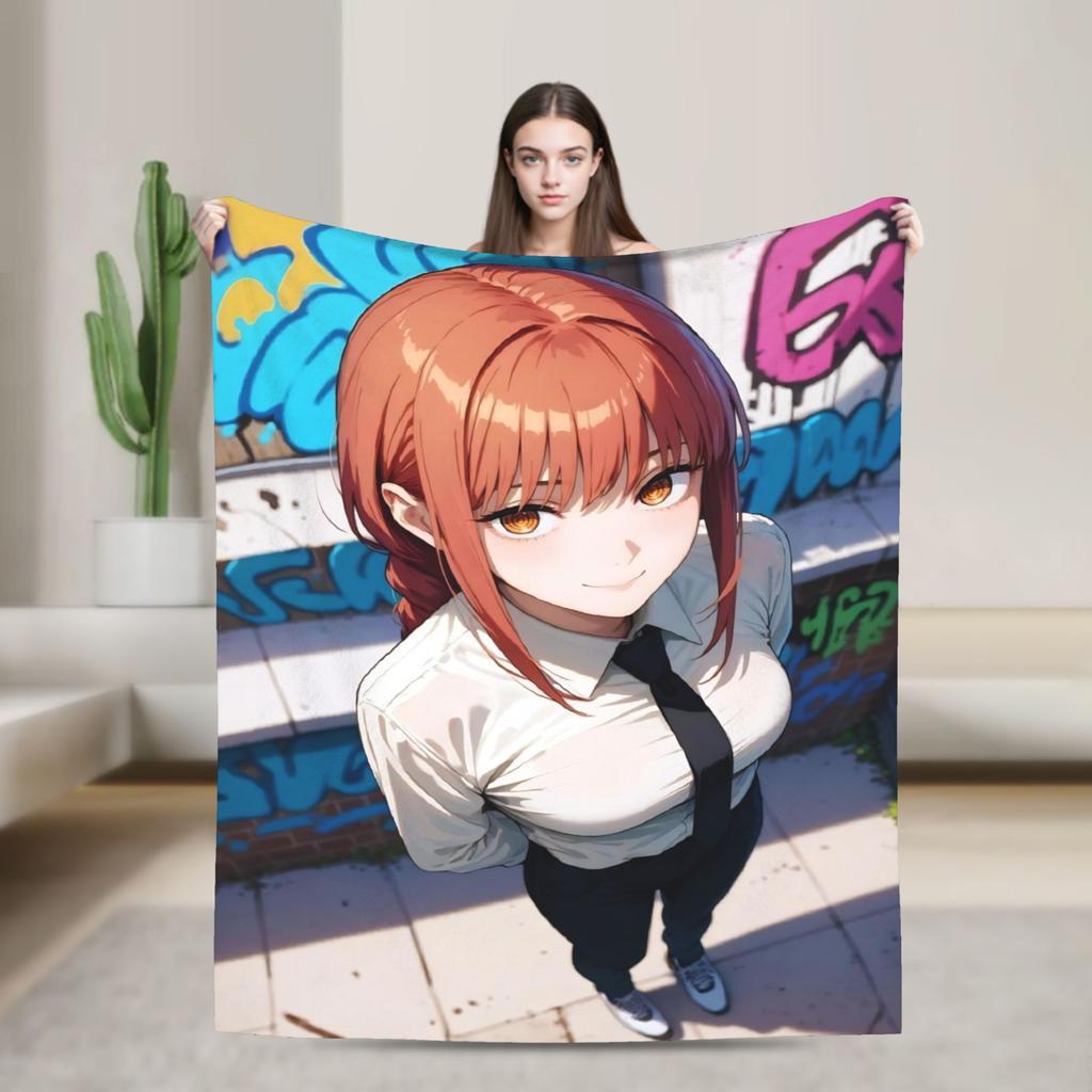 Makima Anime Girl Blanket C-Chainsaws Flannel Novelty Warm Throw Blanket for Home Summer