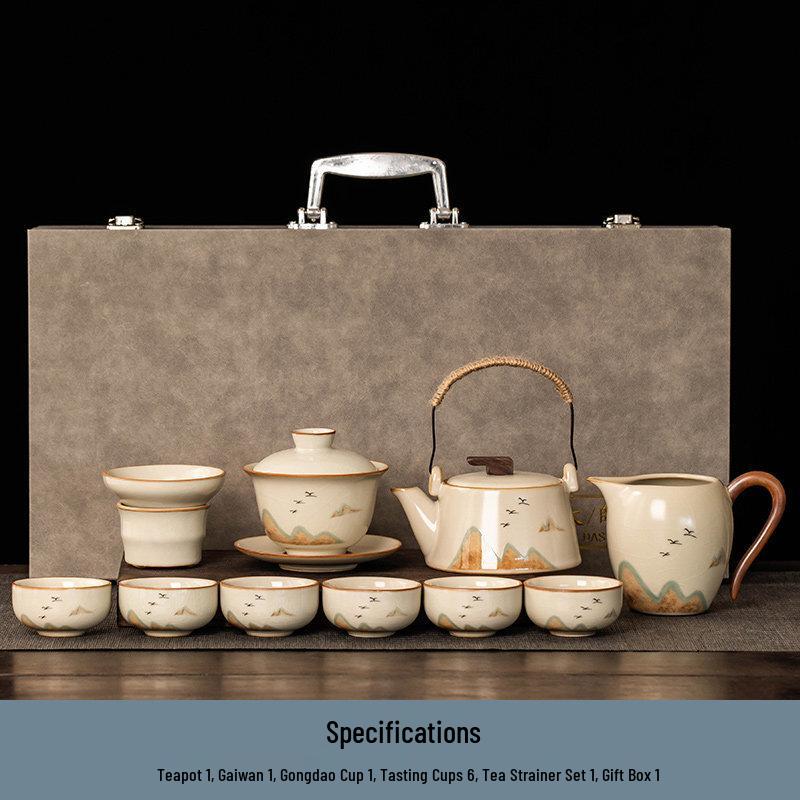 Ru Kiln Ceramic Kung Fu Tea Set with Lifting Pot & Gaiwan