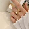 18K Gold-Plated Minimalist Double-Layer Irregular Ring for Women - Trendy European & American Retro Style