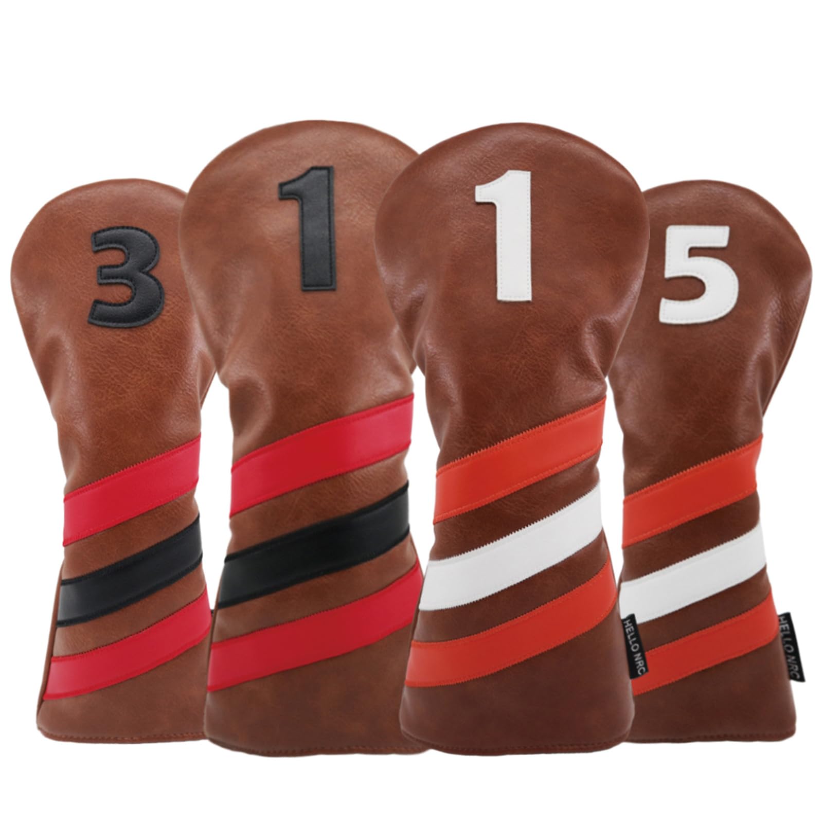 

Waterproof Golf Headcovers for Fairway and Driver Golf Clubs in Solid Brown Synthetic Leather and and Black 1 Utility, Wood, (4-Piece Set) (1, 3, 5,