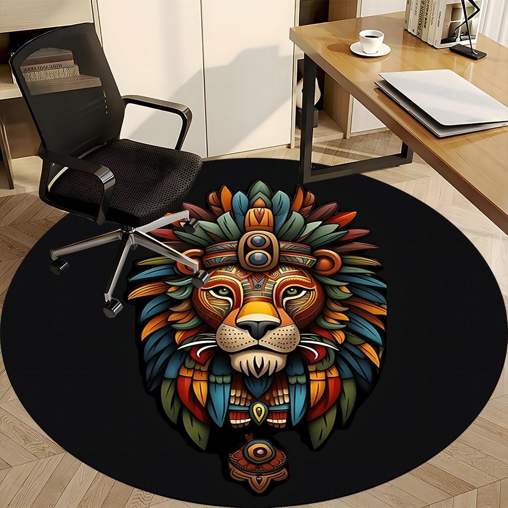 1pc Lion Feather Office Round Area Rug, Under Office Chairs Bedroom Living Room Home Decor, Room Deco, Available in Various Sizes