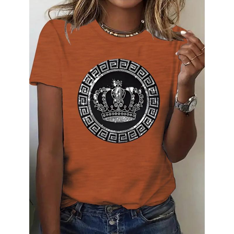 

Женская свободная и модная футболка с короткими рукавами и принтом короны XXL красный