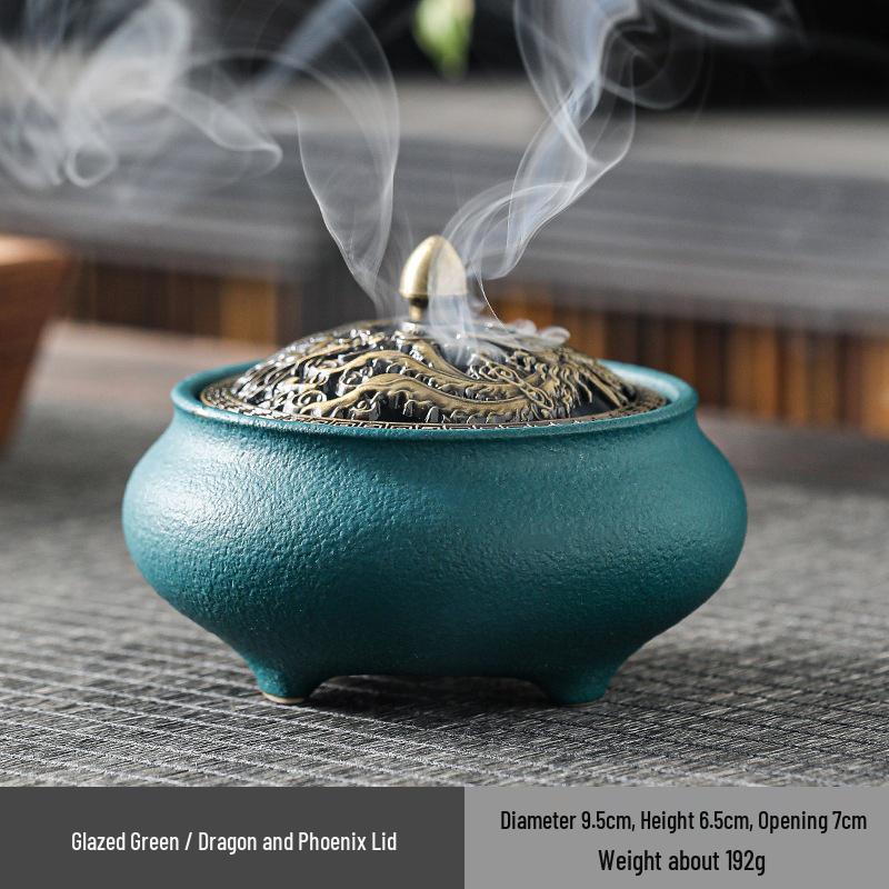 Celadon Ceramic Incense Burner - Antique Style, Small Size, Ice Crack Kiln, Sandalwood Incense Holder.