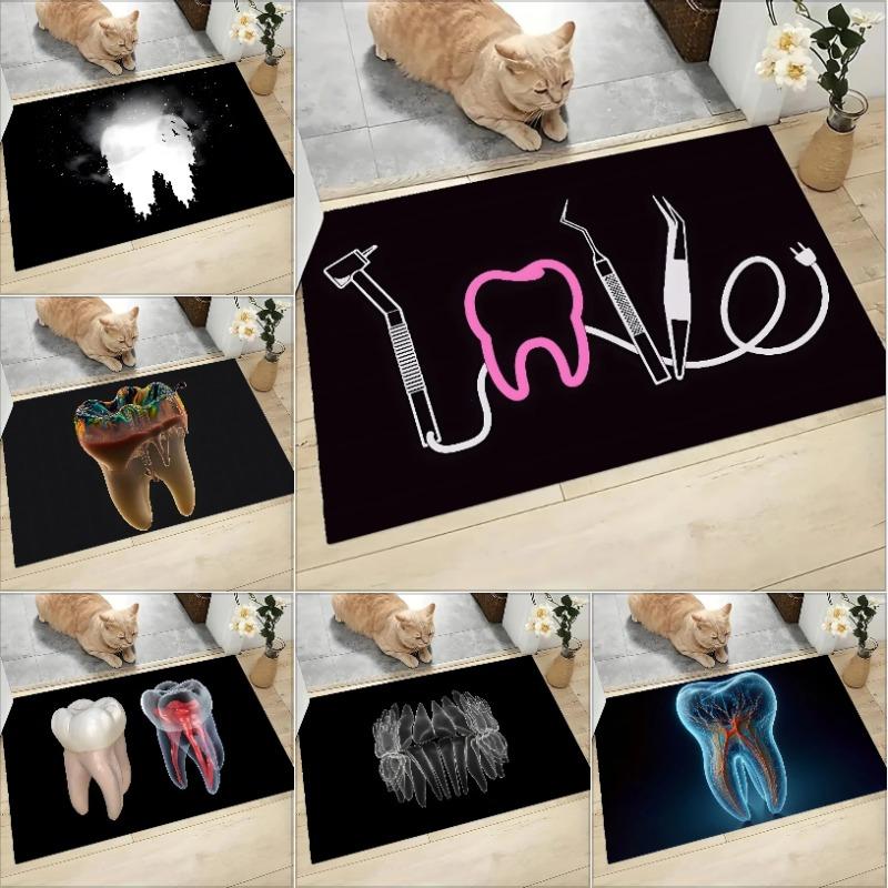 Dentist Tooth X-Ray Graphic Printed Flannel Doormat Dental Instruments Non-Slip Bathroom Kitchen Entrance Carpet Floor Decor