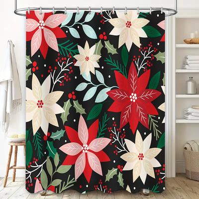Moderne Weihnachtsdeko Badezimmervorhang Floral Rote Poinsettie Weiß Badewanne Duschvorhänge für Heimdeko in Badezimmern von Hom