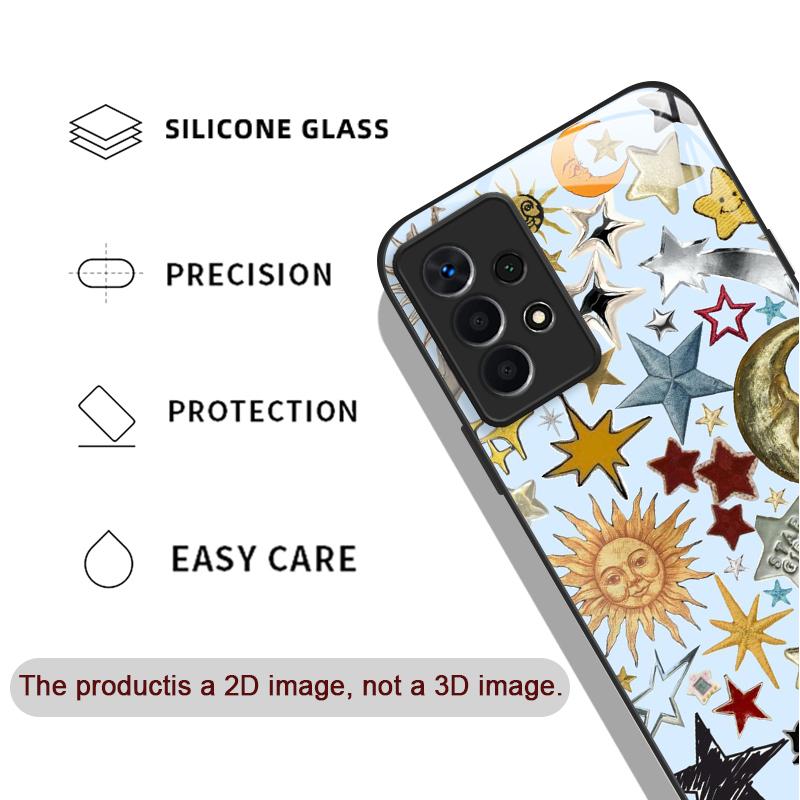 Tempered Glass Phone Case for Samsung Galaxy S25 Ultra S24 S23 Plus S22 S21 S20 FE A56 Luxury Retro Style Stars Planet Y2K Cover