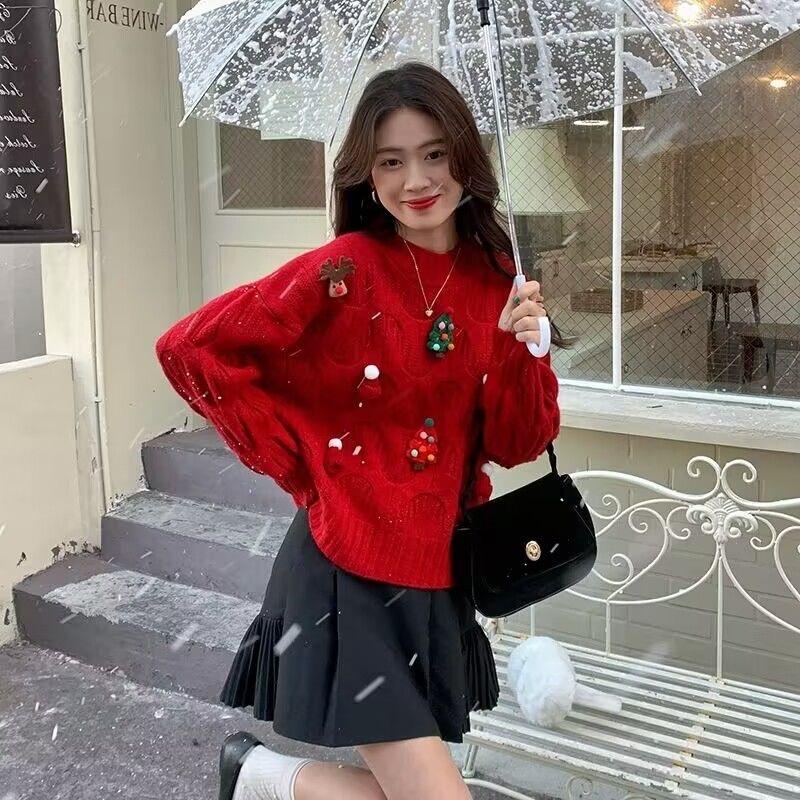 Autumn Winter New Fashion Round Neck Long Sleeve Embroidered Solid Pullovers Women's Clothing Sweater Casual Sweet All-match Top