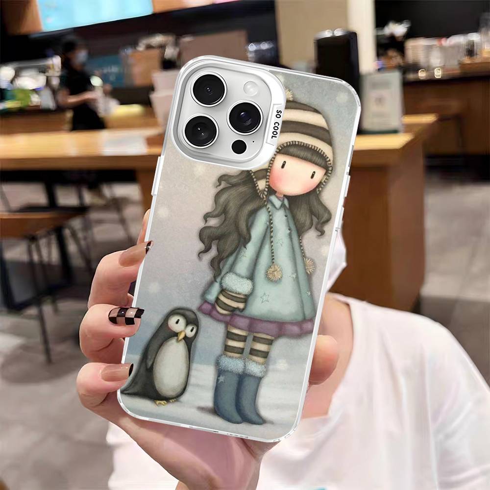 Cute Gorjusses Cartoon S-Santoro Phone Case Color Silver Shell For LPhone 17 16 16e 15 14 13 12 11 Pro Max Plus
