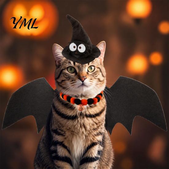 Cat Photo Shoot Props Halloween Costume, Pet Bat Wings, Funny Witch Hat, Felt Adjustable Wings for Cats Festive Apparel Small Dogs, Holiday