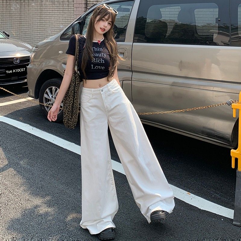 

American Classy Drape White Wide Leg Denim Women s Popular High Waist Loose and Slimming Straight-leg Mop Pants This Year White pants recommend height 155-165cm XL