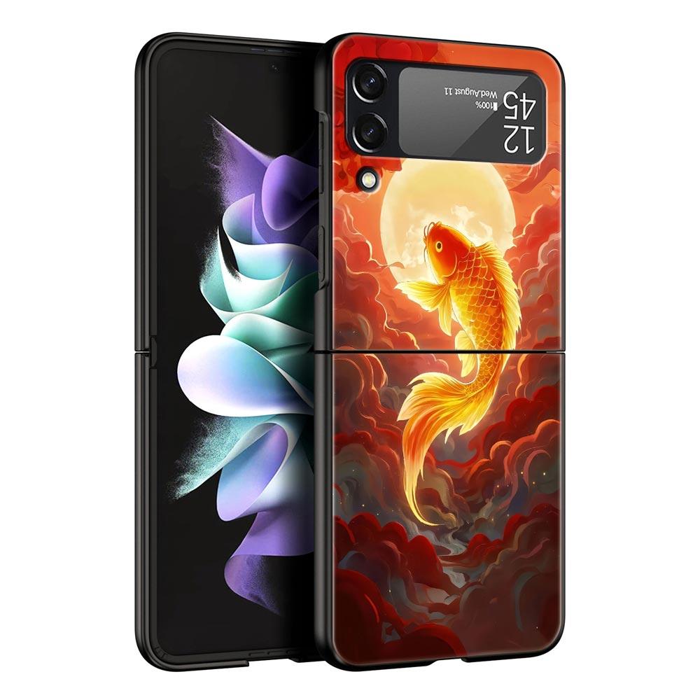 Goldfish Swimming Hard PC Phone Case For Samsung Galaxy Z Flip 7 6 5 4 Black Cover For Galaxy Z Flip 3 Foldable Shell Fundas Bag