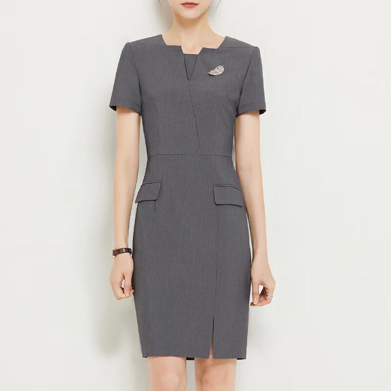 

Женское серое деловое платье с коротким рукавом Tolomann XL