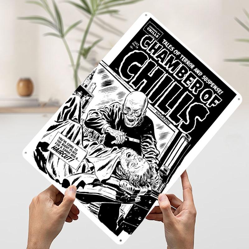 

CHAMBER OF CHILLS SHAVE Metal Poster Customized Wall Art Retro Vintage Tinplate Signs for Mancave Decoration Room Man Cave Decor 7.9x11.8In(20x30cm)