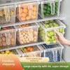 Stackable Food Grade Refrigerator Storage Box With Handle Airtight Fridge Organizer Bins For Food Kitchen Pantry Freezer