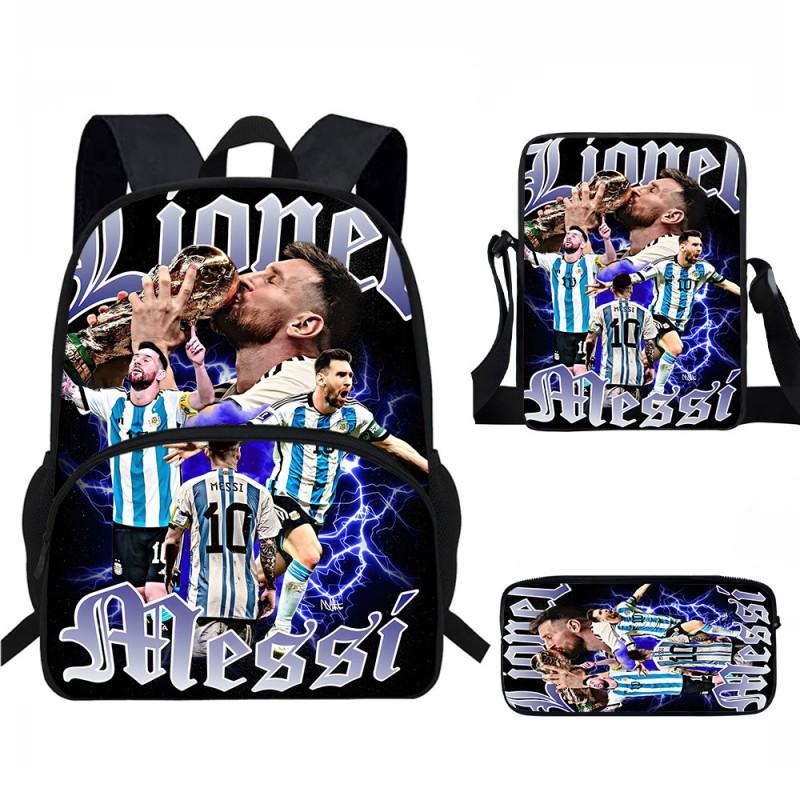Set Zaino Scolastico per Bambini a Tema Messi con Borsa a Tracolla Astuccio per Studenti Elementari