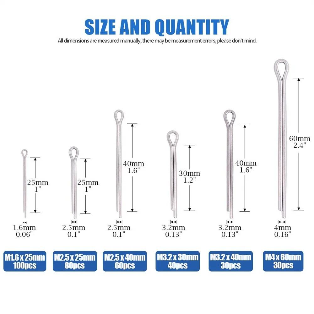 150/340 Pcs Sliver Split Pins Cotter Fixings Assorted Sizes Zinc Plated Steel Hard Case Link Split Cotter Pin Set