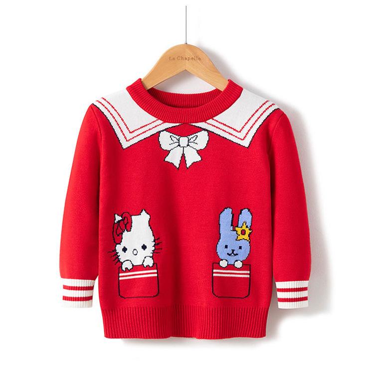 European and American autumn and winter girls' sweaters children's baby foreign cartoon pullover crew neck knitted bottoming shirt children's clothing