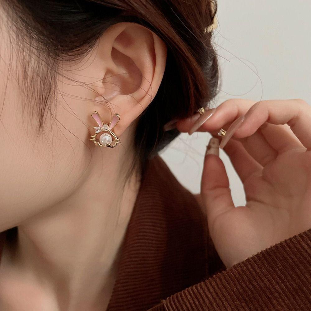 

Жемчужная Ниша Дизайн Мультяшный Кролик Женские Серьги Корейский Стиль Серьги-гвоздики Серьги-гвоздики