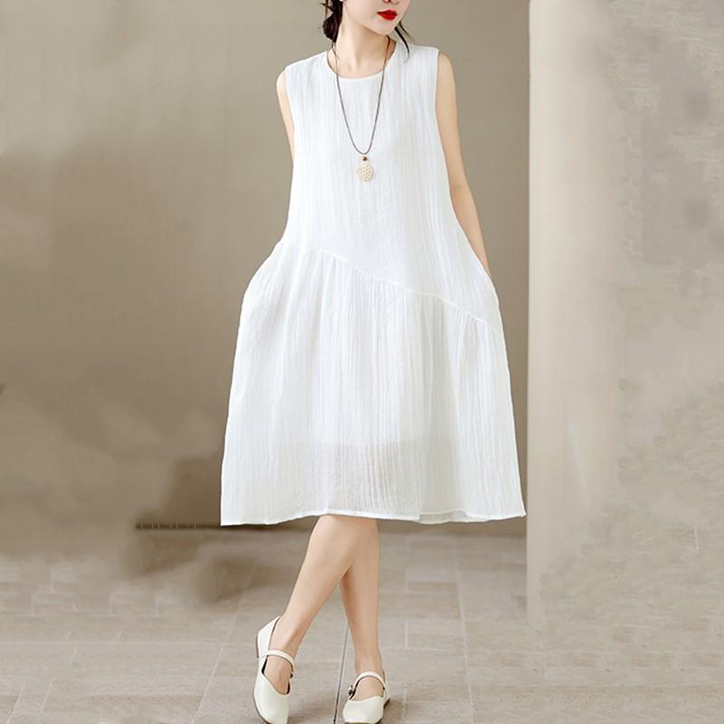 Bez rukávů Plus size vintage novinka v šatech pro ženy ležérní volné dlouhé letní šaty