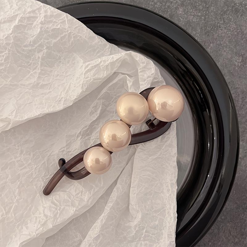 

Ladies Elegant Pearl Hair Clip with Black Ribbon Decoration, Fashionable Hair Accessory, Elegant Hair Clip света кофе