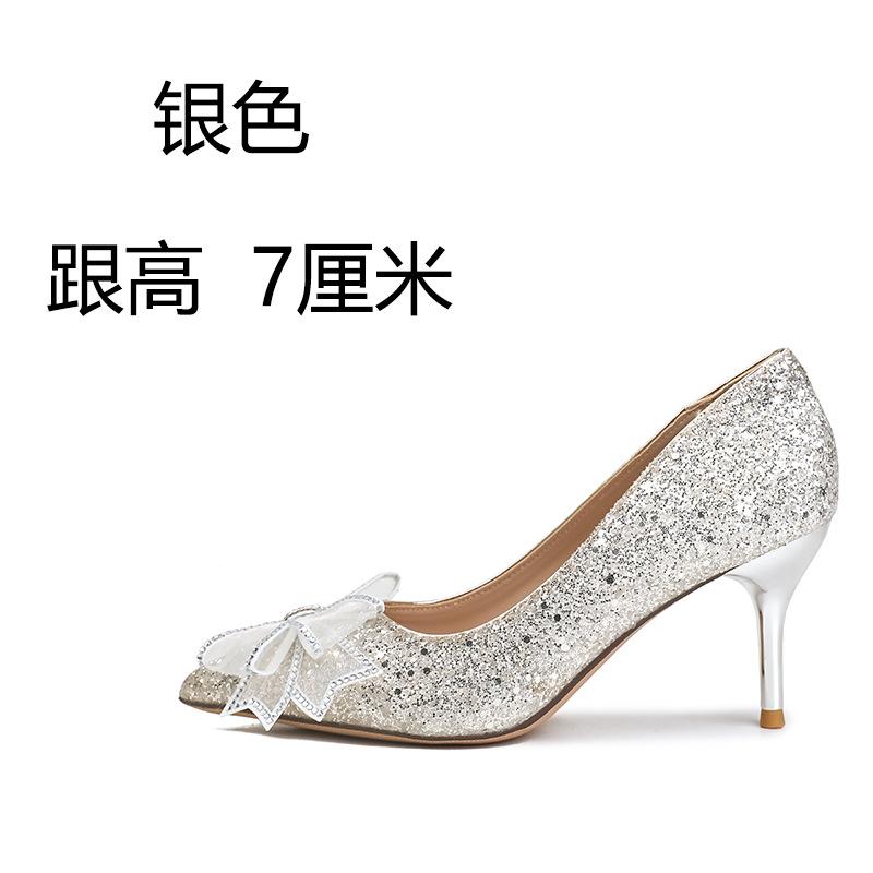 Premium Sense Main Wedding Dress Wedding Shoes Spring and Summer Women's New Bridal Shoes Crystal Wedding High Heels Gold Sequined Shoes