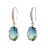 Elegant Geometric Oval Gemstone Earrings with Zircon Inlay - Exquisite Tourmaline Design