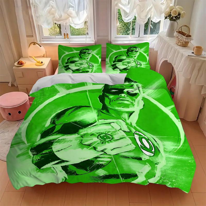 3pcs Green Lantern Ring Cover Set, Bedding Set, Soft Comfortable Duvet Cover, For Bedroom, Guest Room (1*Duvet Cover + 2*Pillowcases, Withou