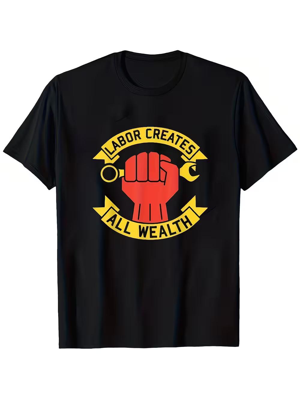 Labor Creates All Wealth Men s Graphic T-Shirt - Bold Union and Socialist Slogan Design M